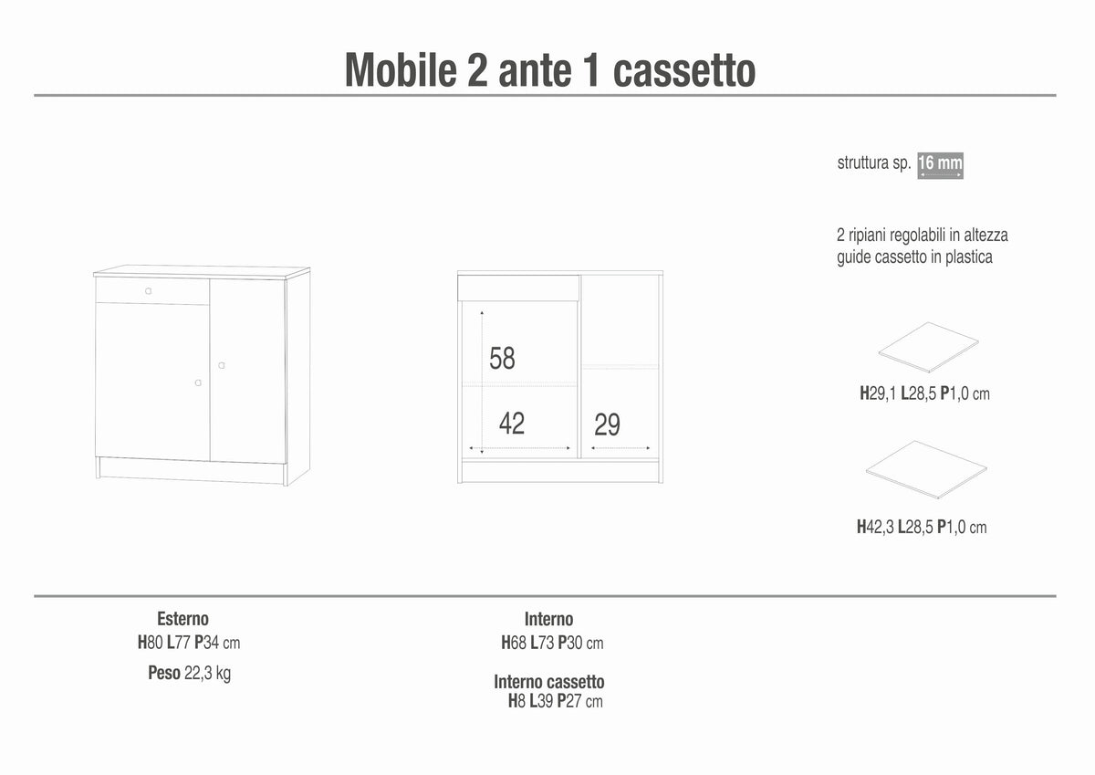 MOBILE 2 ANTE 1 CASSETTO - KIT 342K-C