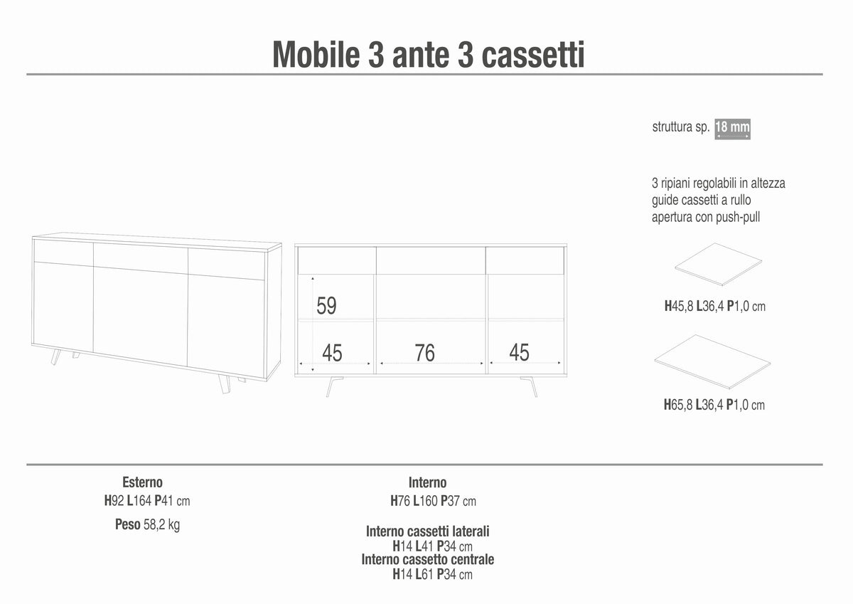 KIT ARMOIRE 3 PORTES 3 TIROIRS 7076K-C