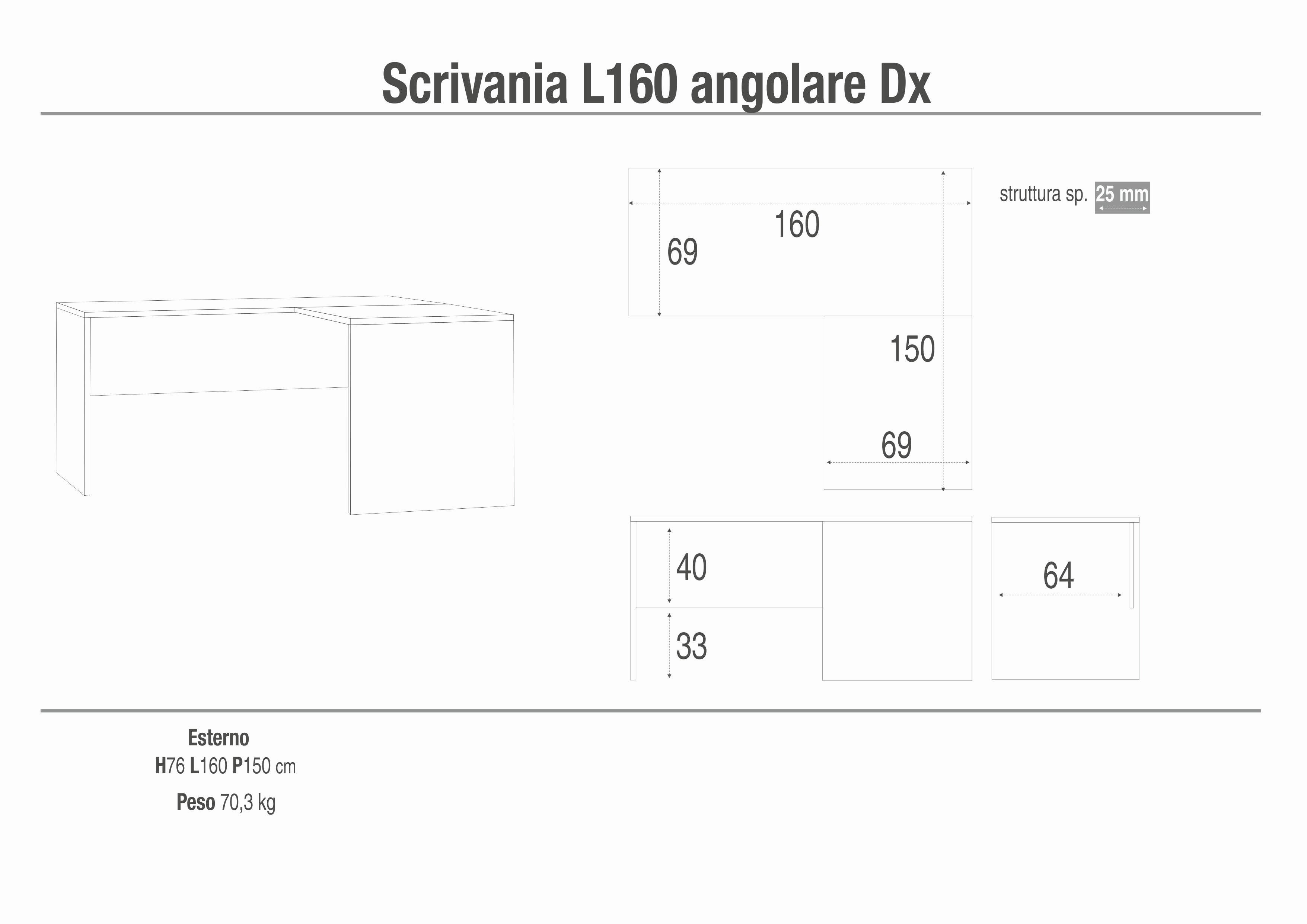 SCRIVANIA L160 ANG DX KIT DB6292K-C