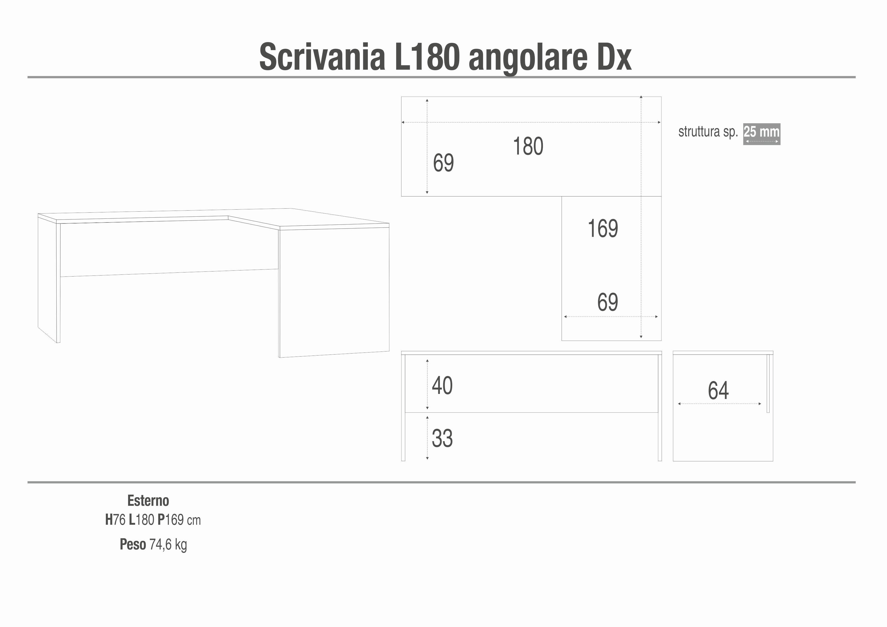 SCRIVANIA L180 ANG DX KIT DB6301K-C
