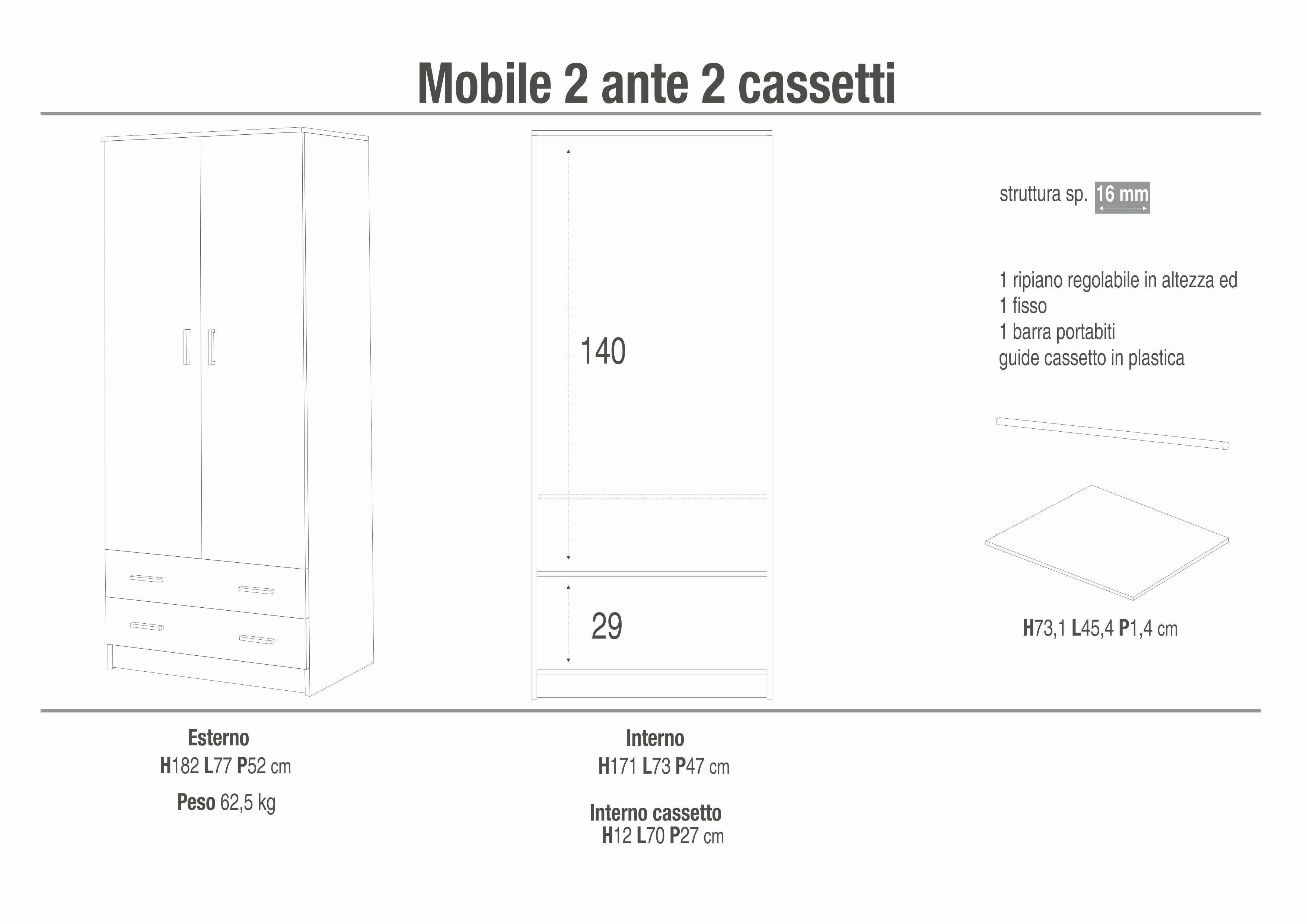 ARMADIO 2 ANTE 2 CASSETTI -KIT 456K-C