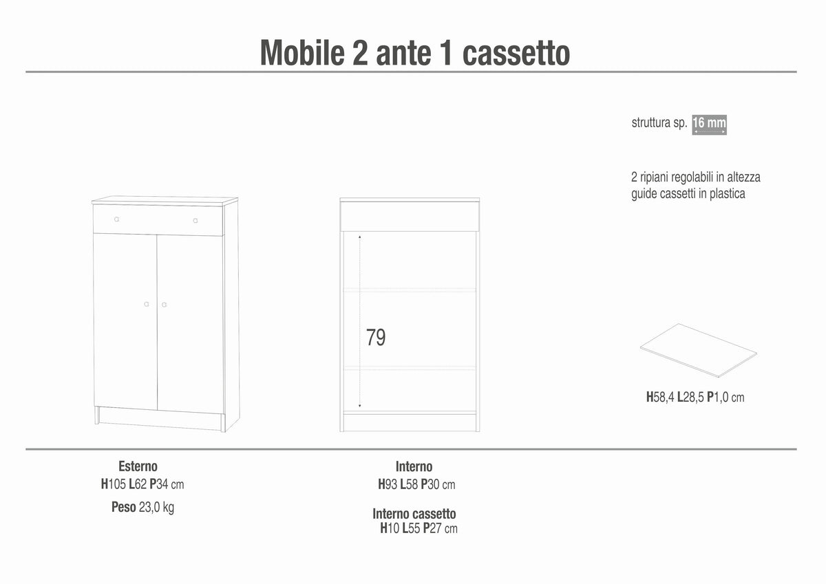 ARMOIRE 2 PORTES 1 TIROIR 141-C