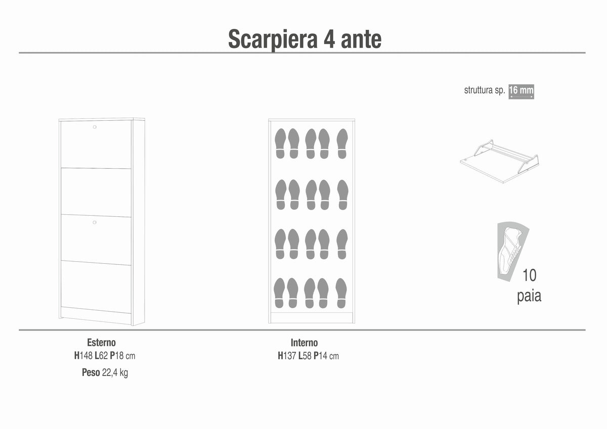 RANGE-CHAUSSURES 4 PORTES P.18 184-C