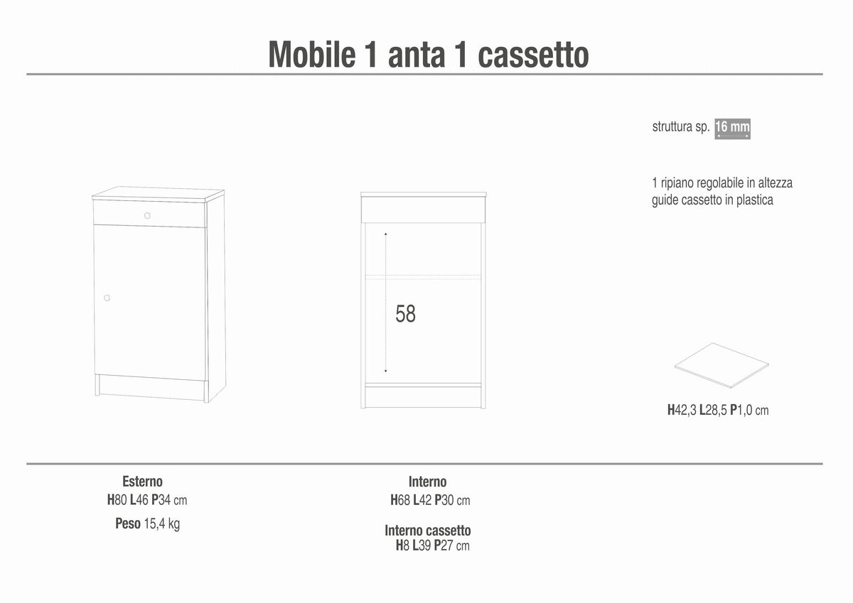 MOBILE 1 ANTA 1 CASSETTO 222tl-C