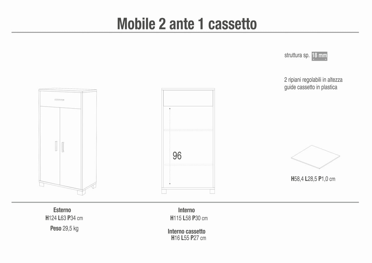 ARMOIRE 2 PORTES 1 TIROIR 741-C