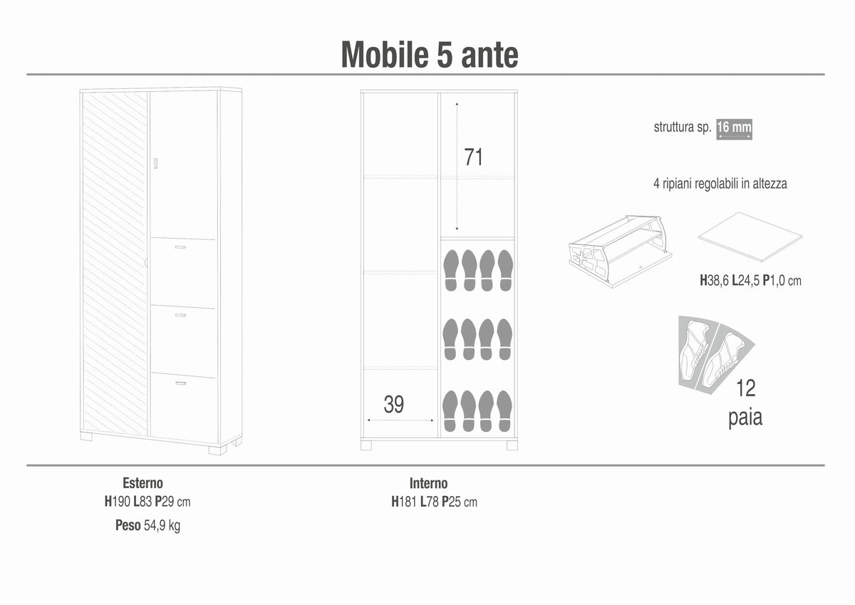 ARMOIRE 5 PORTES 7424-C