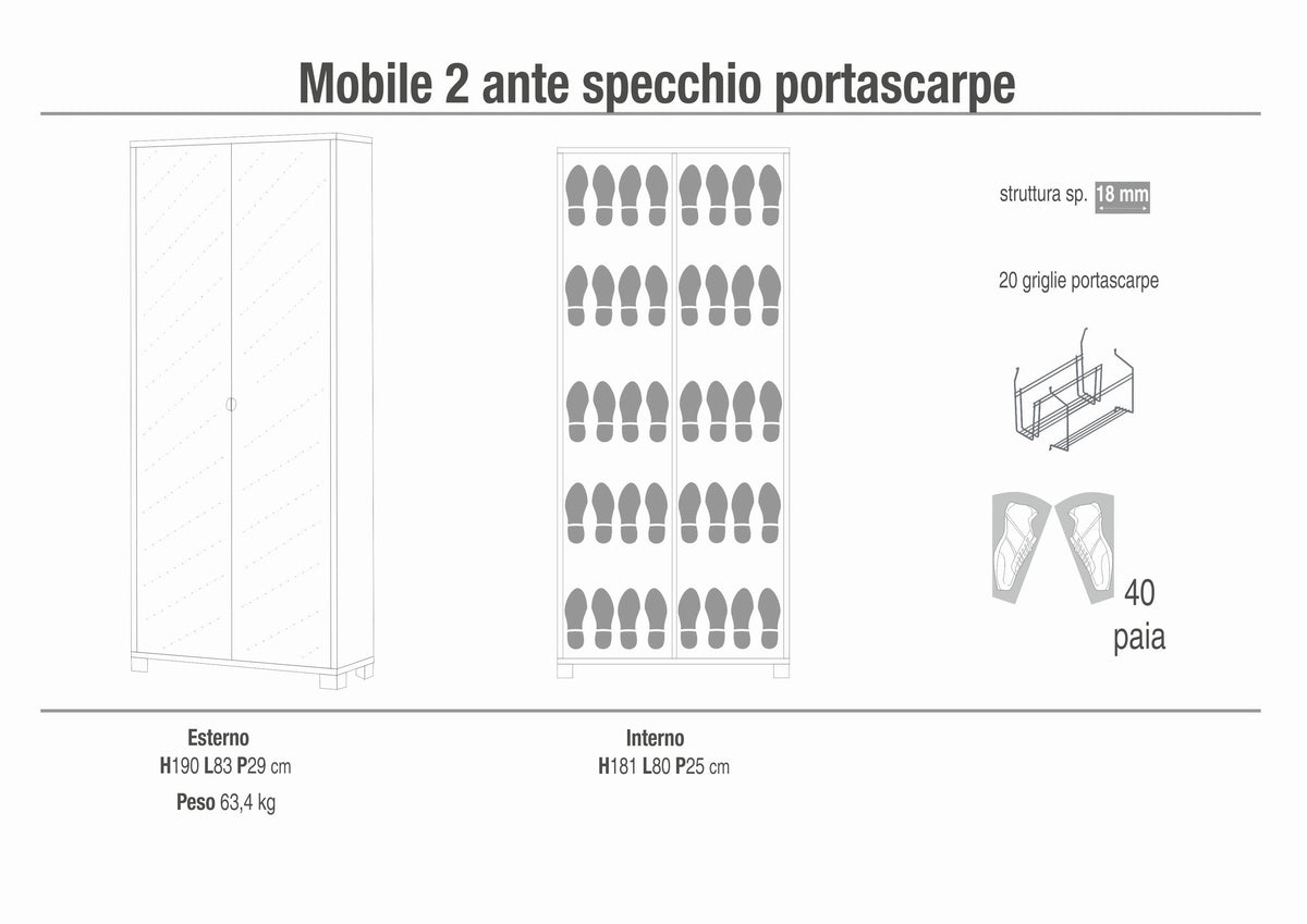 ARMOIRE 2 PORTES ÉPAISSEUR P/CHAUSSURES 749SP-C