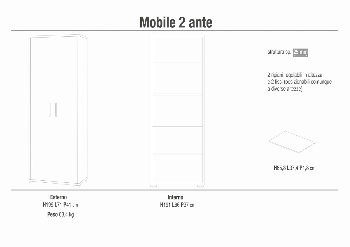 ARMOIRE 2 PORTES H199 L71 KIT DB374K-C