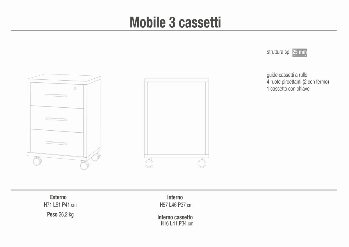 ARMOIRE 3 TIROIRS SUR ROULETTES DB733-C