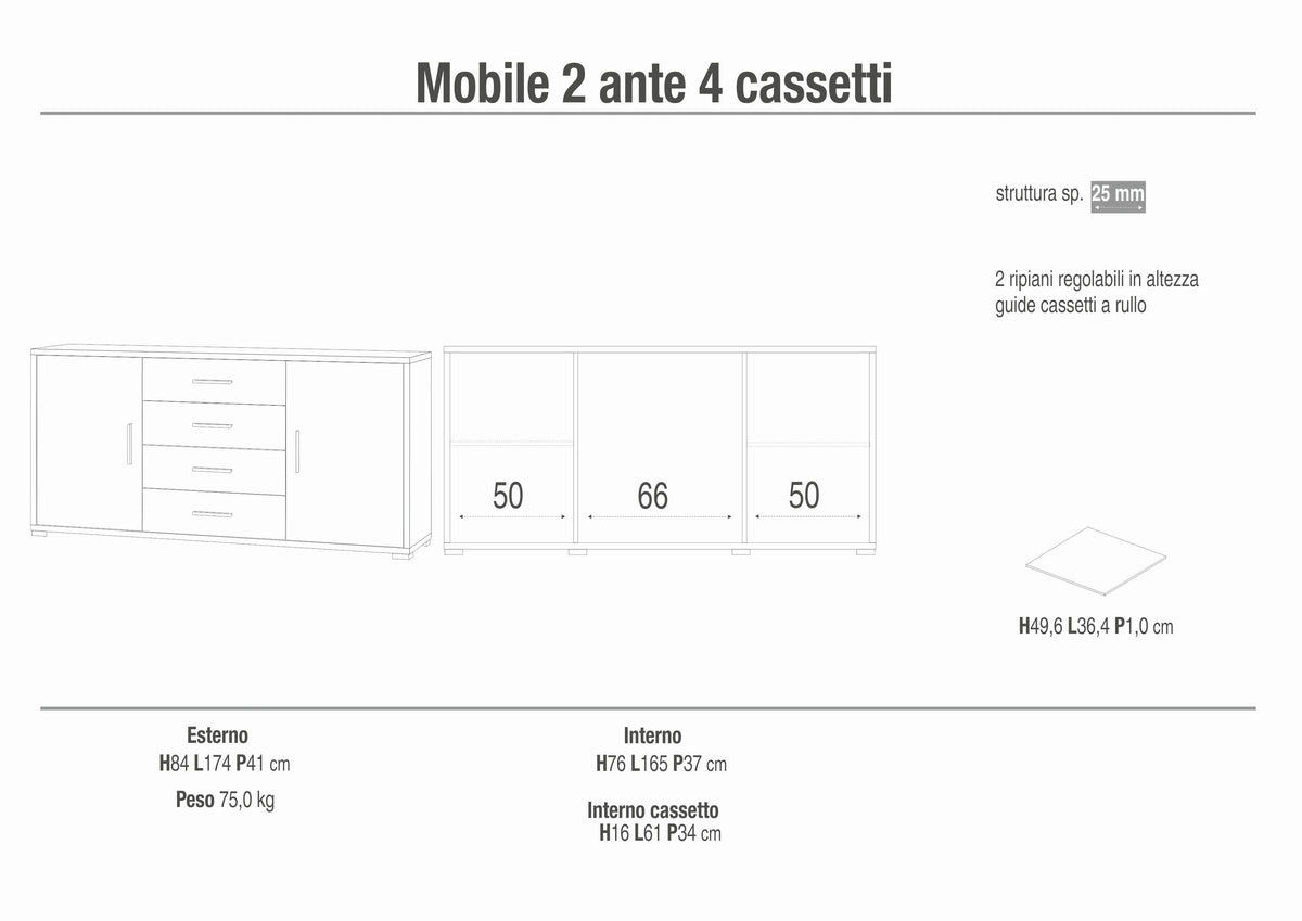 KIT D'ARMOIRE 2 PORTES 4 TIROIRS DB804K-C