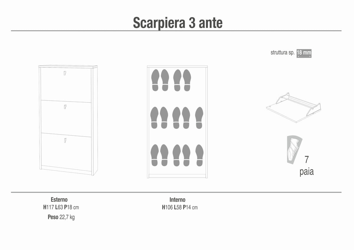 ENSEMBLE DE RANGEMENT À CHAUSSURES 3 PORTES SK553K-C