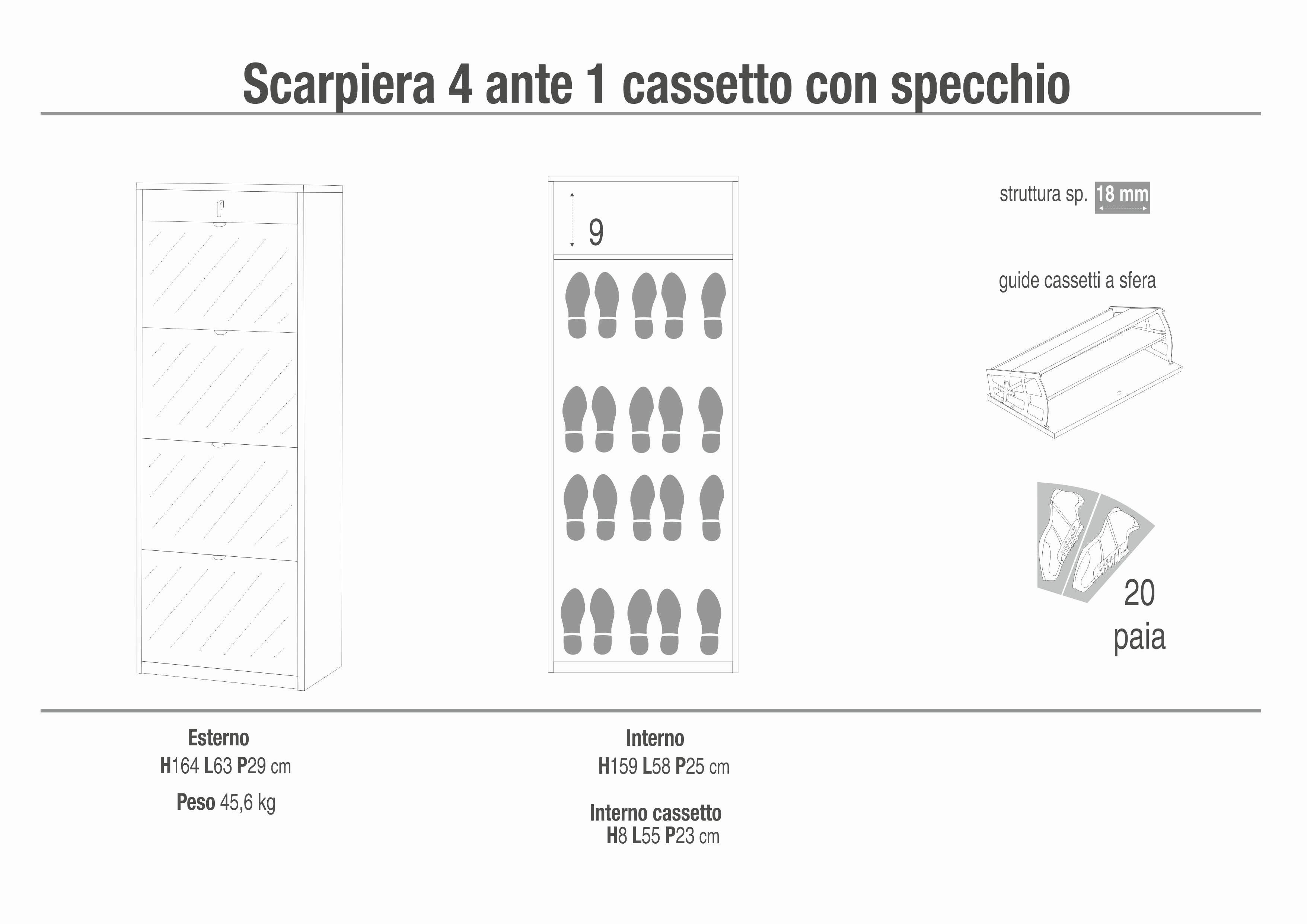 SCARPIERA 4 ANTE SPECCHIO 1 CASS. - KIT SK568SPK